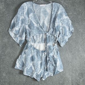 Olivaceous Large Blue White Snakeskin Tie Romper Lined With Pockets Belly Show